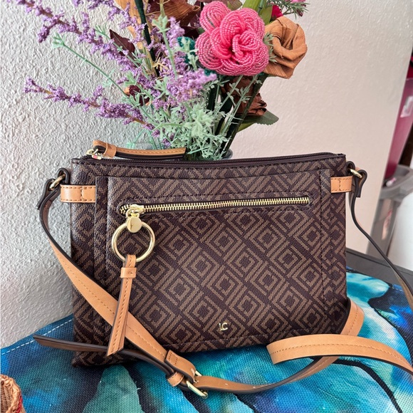 Liz Claiborne Geometric Brown Crossbody Bag - Picture 1 of 5